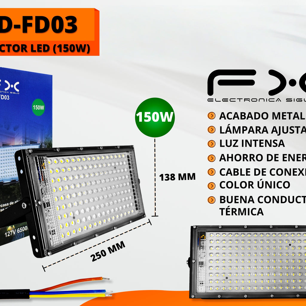 Led Courtyard Projecteur 150w127v6500k avec câble de connexion