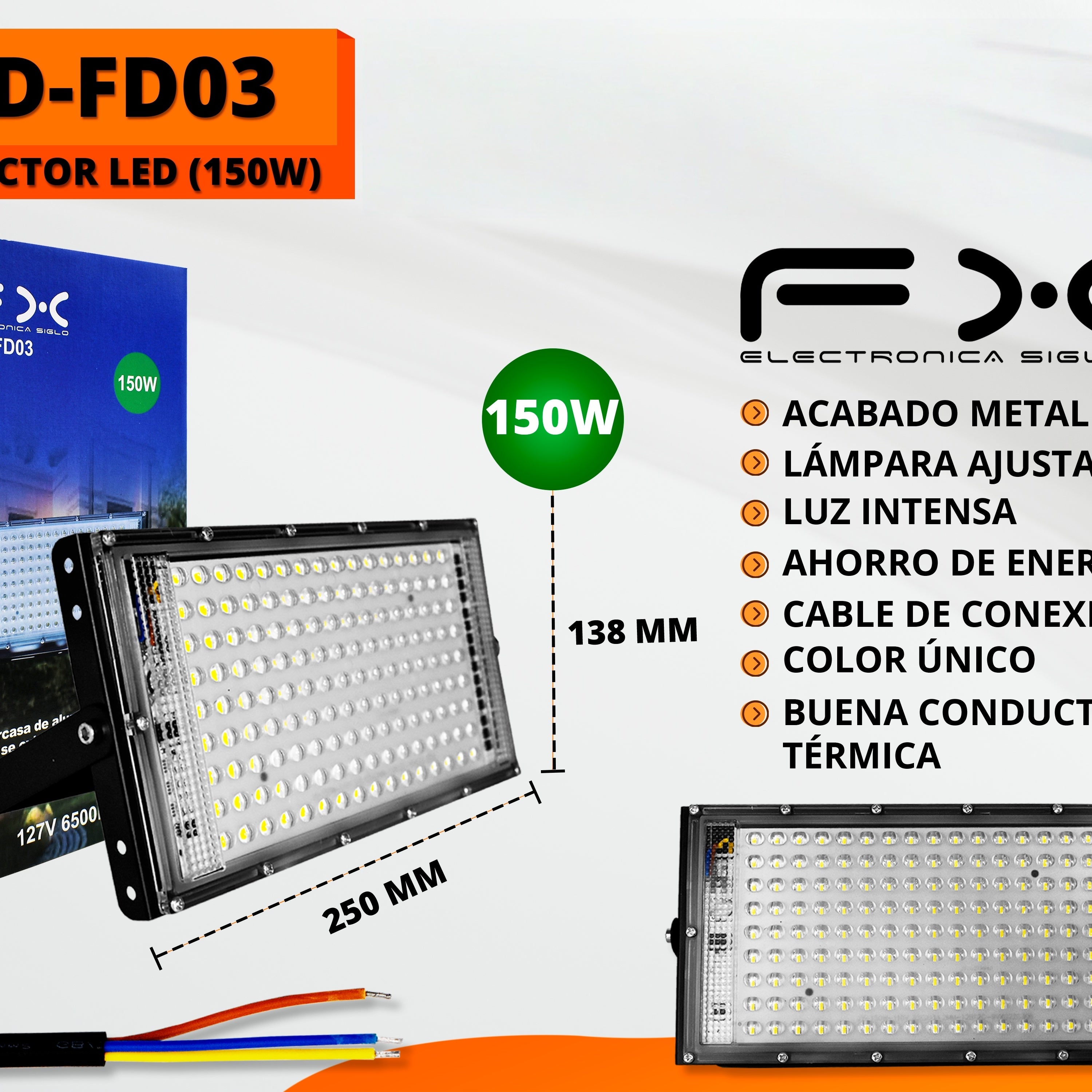 Led Courtyard Projecteur 150w127v6500k avec câble de connexion