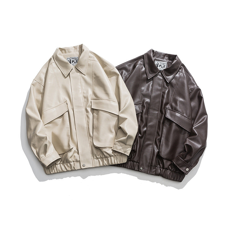 American Retro Street Tend Lapel PU Veste en cuir pour hommes