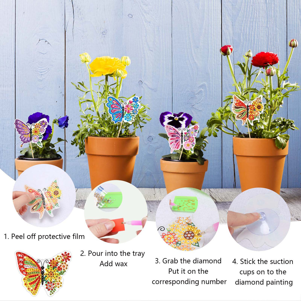 8-Piece Bricolage Diamant Peinture Pot de fleurs Power Strip - Ensemble de décoration de printemps avec des étiquettes de nom et