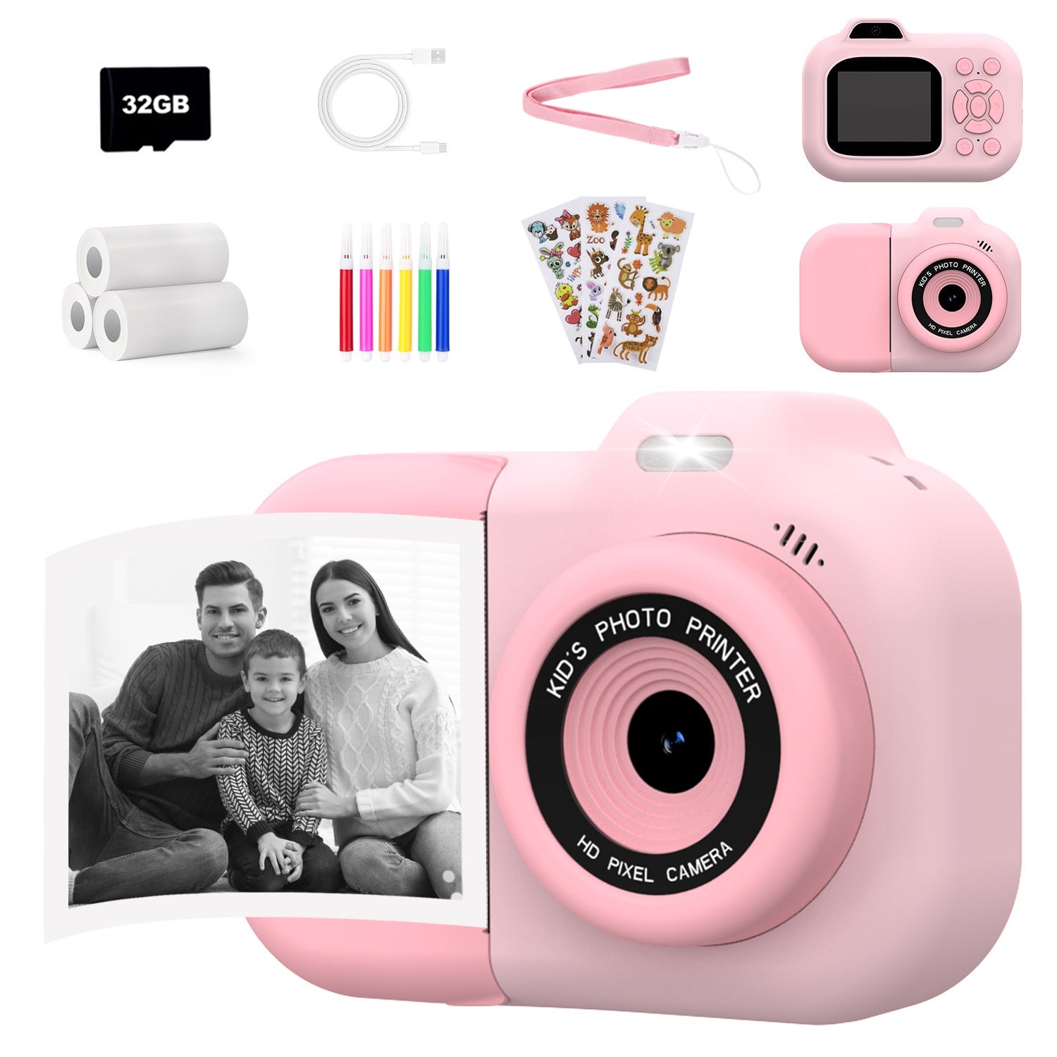 Caméra pour enfants Enregistrement Photographie Vidéo Playback Jeu Photo Sticker