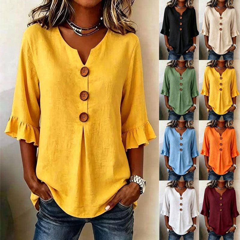 Vêtements européens et américains pour femmes Été Amazon Couleur solide Boutonné Femmes Casual F