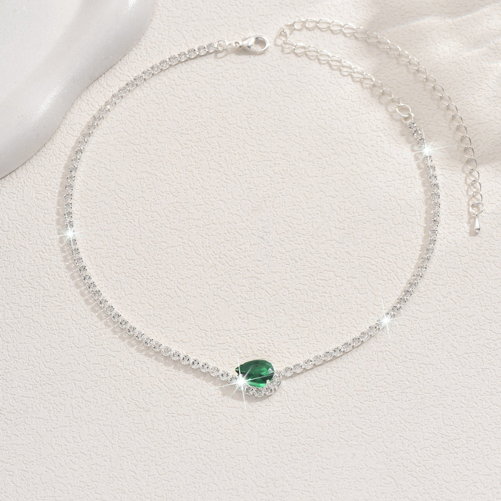 Chaîne simple et fraîche de goutte d'eau verte Zircon