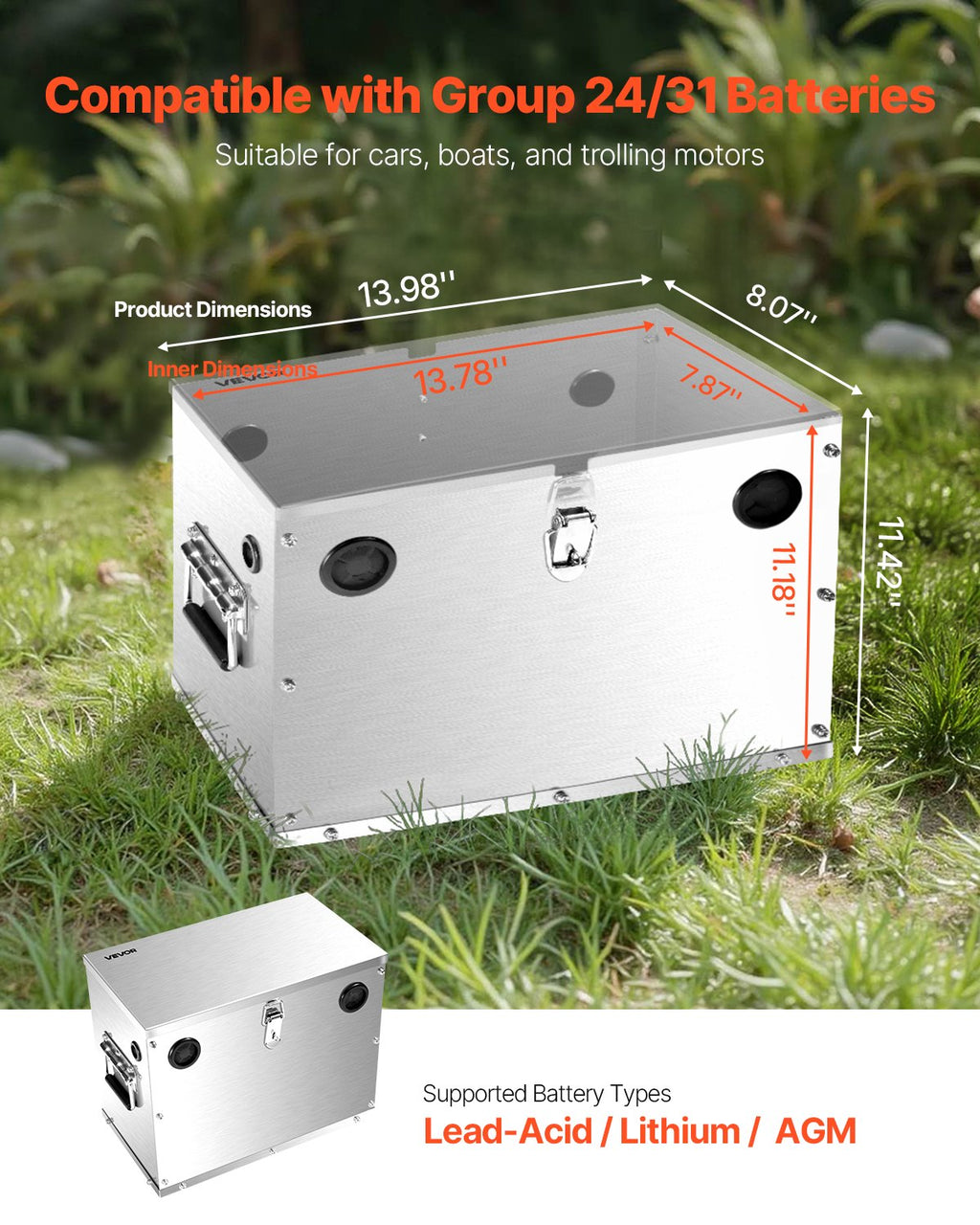 Stainless Steel Shell Group 24/31 Battery Box for Cars and Trolling Motors