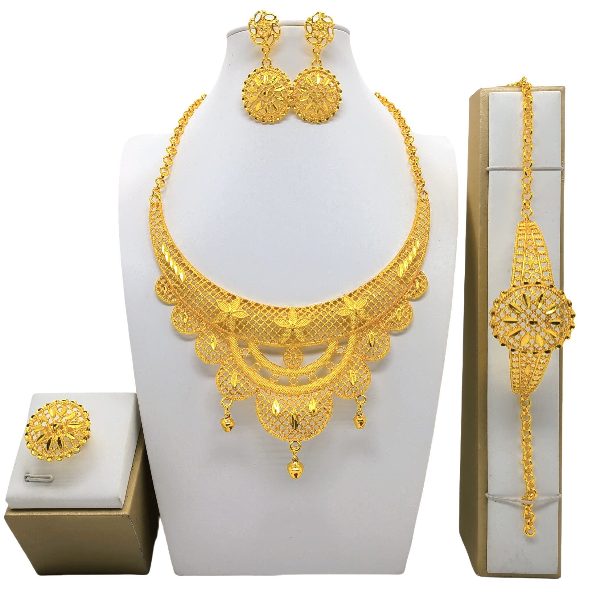 Bijoux en or 24K Collier Bracelet Boucles d'oreilles Ensemble de quatre pièces