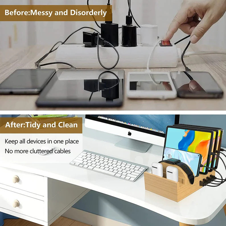 Bureau Multi-USB Bamboo Chargeur Bracket