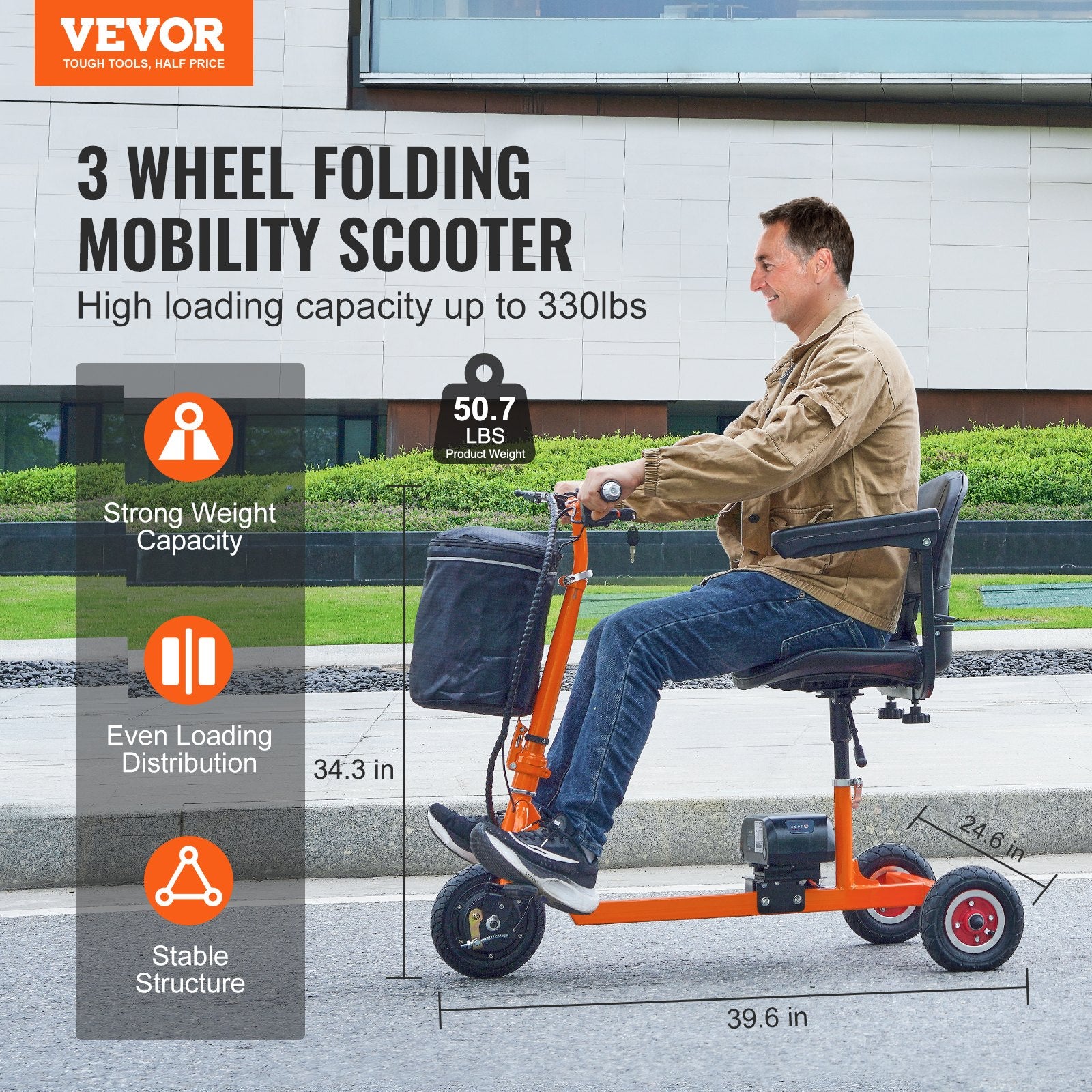 VEVOR Scooter de mobilité pliable 3 roues pour les aînés