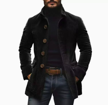 Veste pour homme Hiver Stand Collar Button-up Coat Casual Blazer Vêtements de dessus