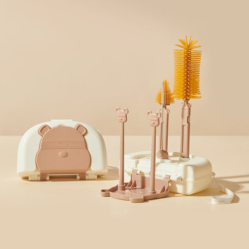 Pinceau de biberon pour bébé en silicone Étui spécial de nettoyage de mamelons avec base