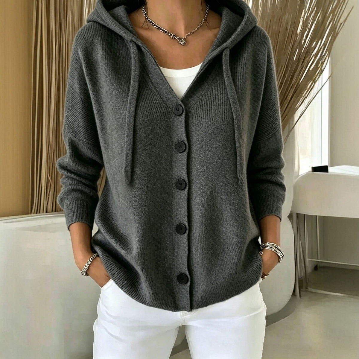 Femmes Européen et américain-style Automnehiver Knit à capuche Cardigan