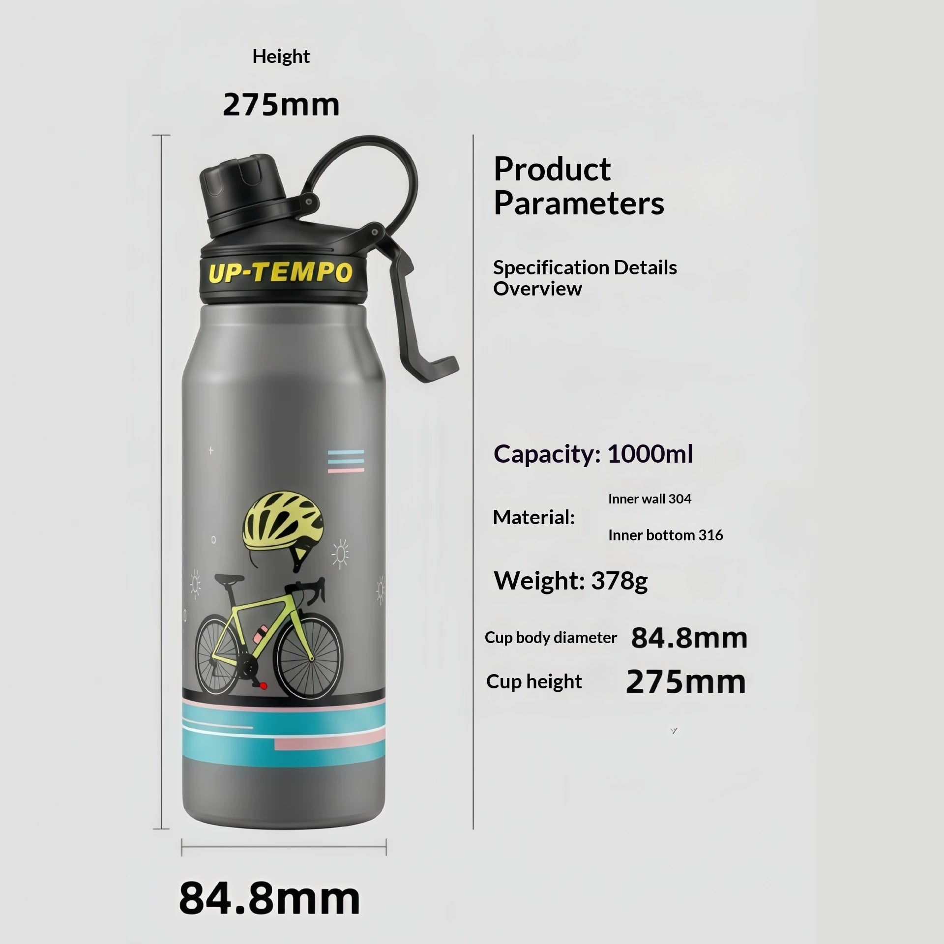 Acier inoxydable Portable de grande capacité pour vélo extérieur