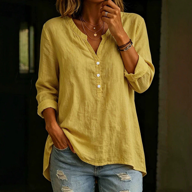 Chemise à boutons à point fixe en couleur solide pour femmes