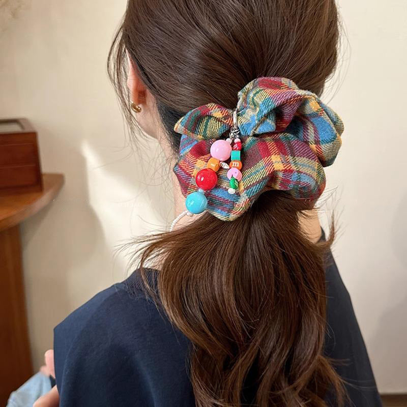 Attache à cheveux haute élasticité Plaid coloré
