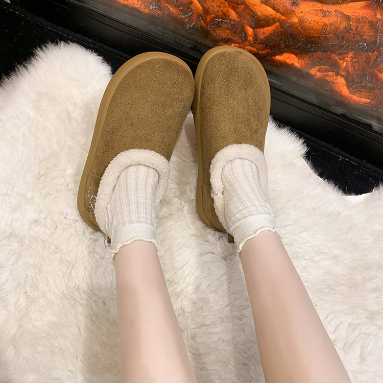 Femmes Suede Fleece Lined Ankle Bottes de neige Round Toe Platform Warm Slip sur les chaussures d'hiver
