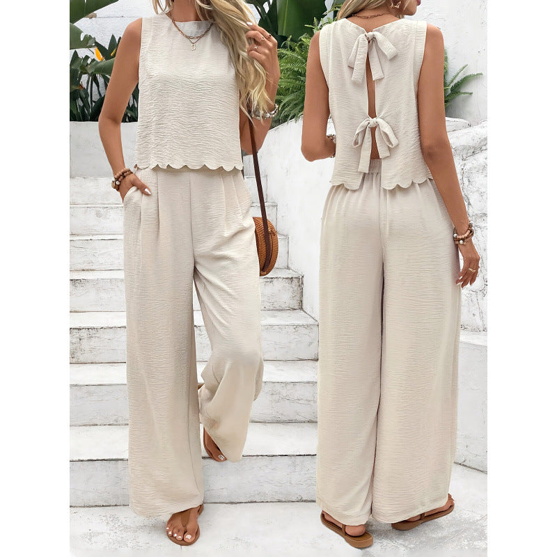 Été Pantalons occasionnels de mode européenne et américaine pour femmes sans manches