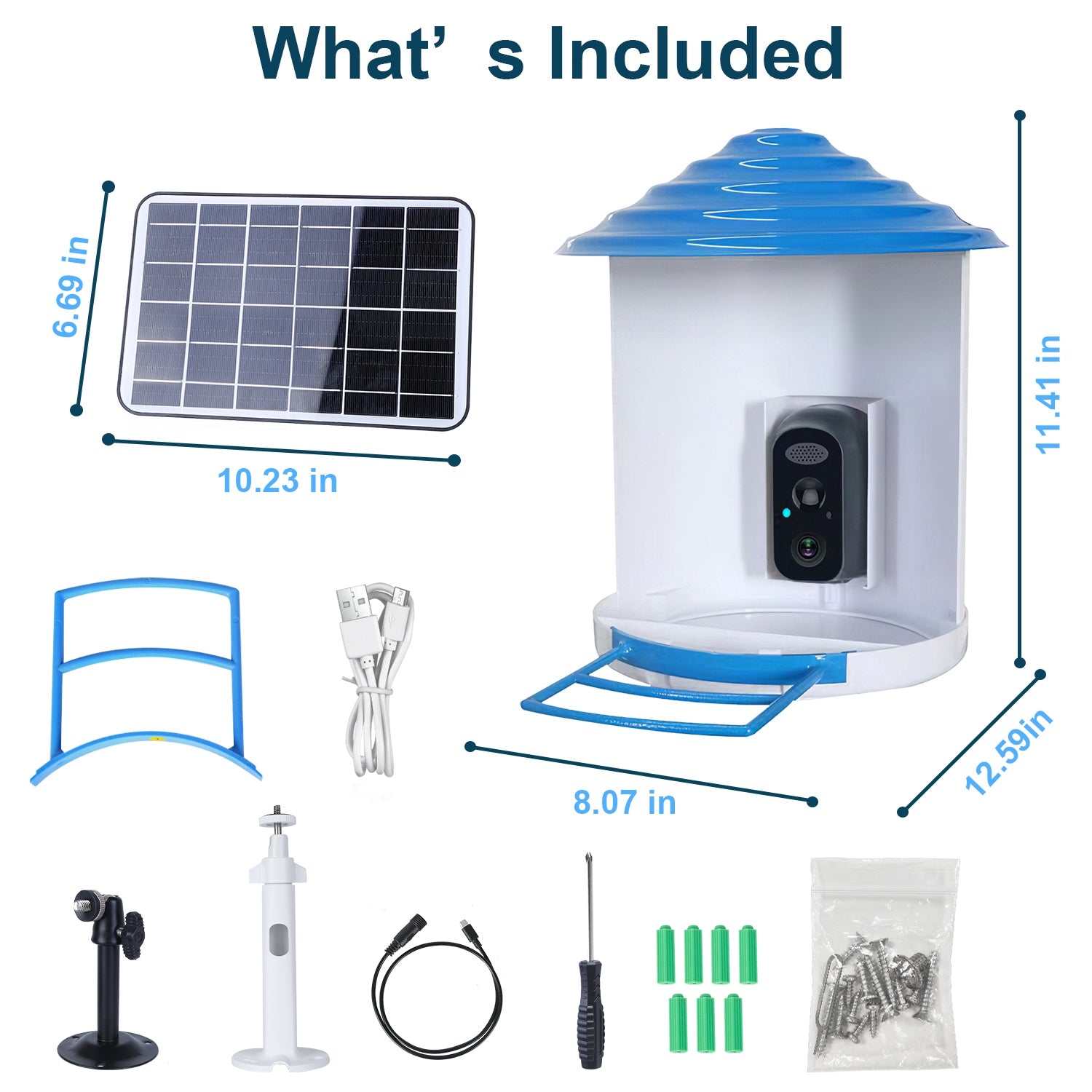 Smart Bird Feeder avec caméra solaire 1080P HD AI identifier PIR Motion Auto Capture V