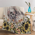 Skull Flannel Blanket Sunflower Skull Pattern Blanket Soft Beige Blanket for C