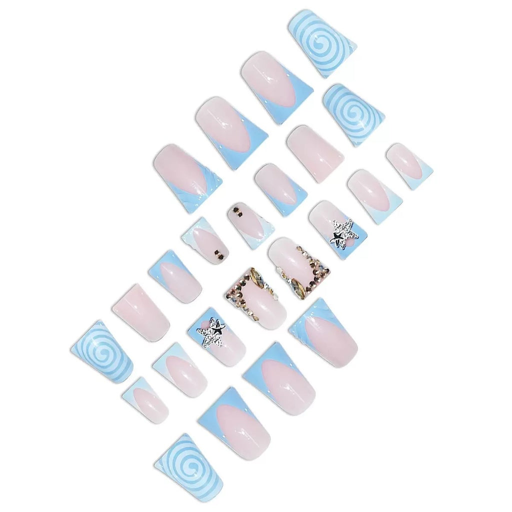 Water Drop Rhinestone Textured Short Press On Nails
