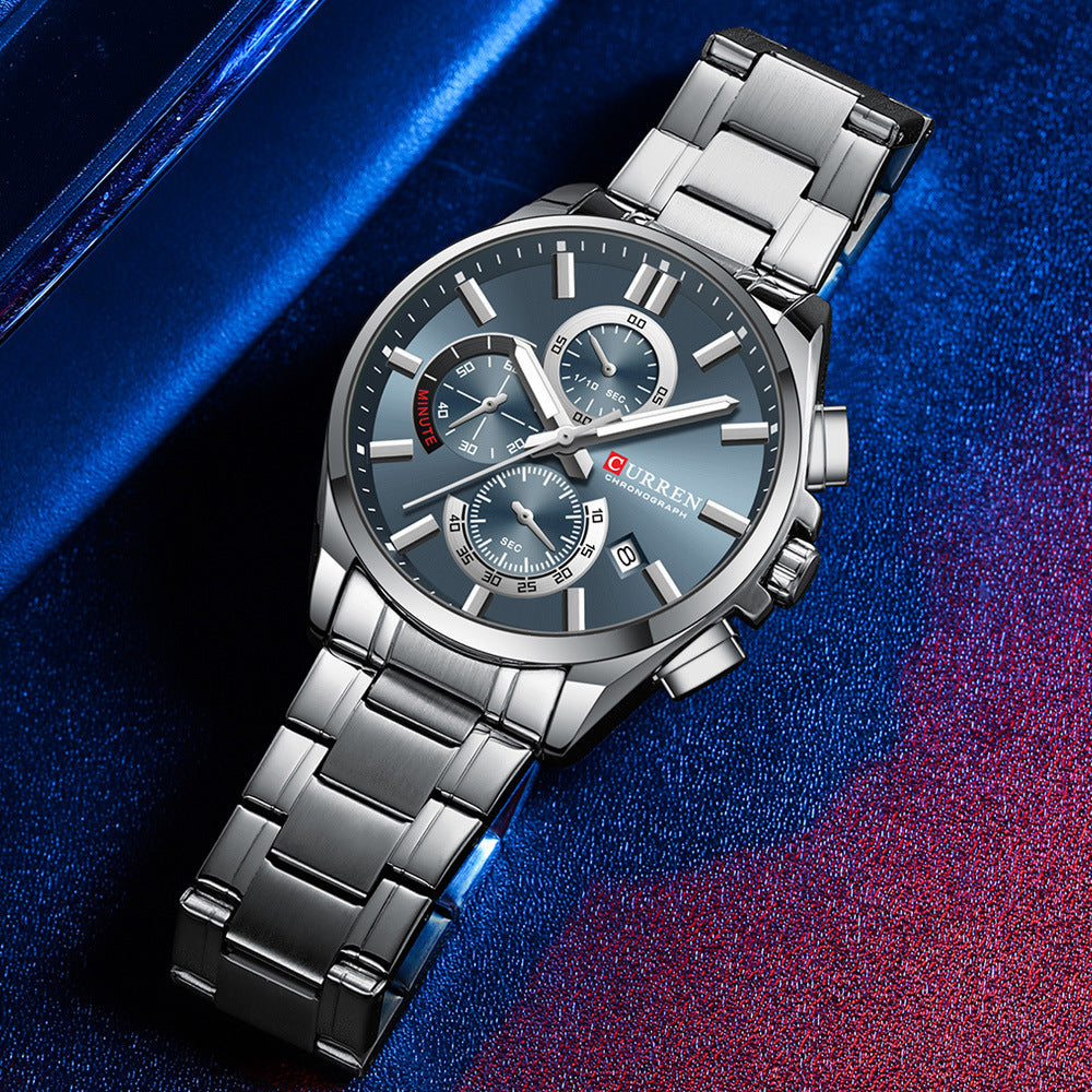Six-pin waterproof steel watch