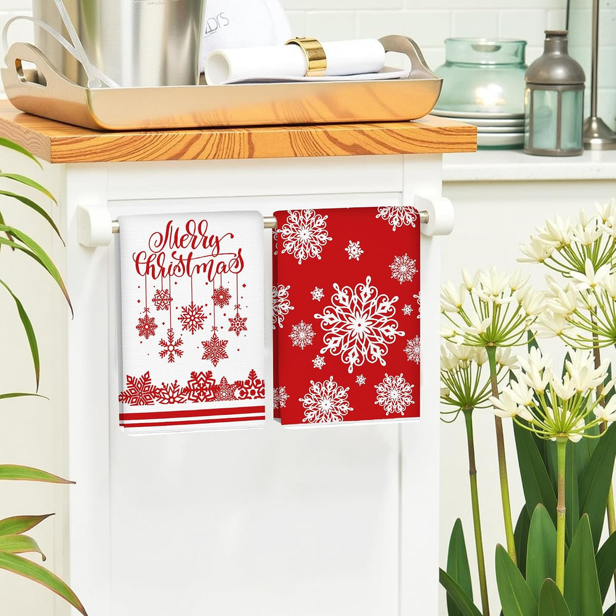 Serviettes de cuisine Red Merry de Noël lot de 2