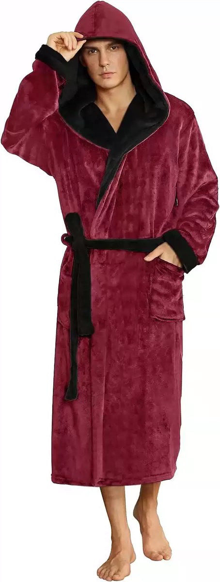 Chaud Homme Plus Taille épais Crochet Patch Pocket Long Sleeve Nightgown