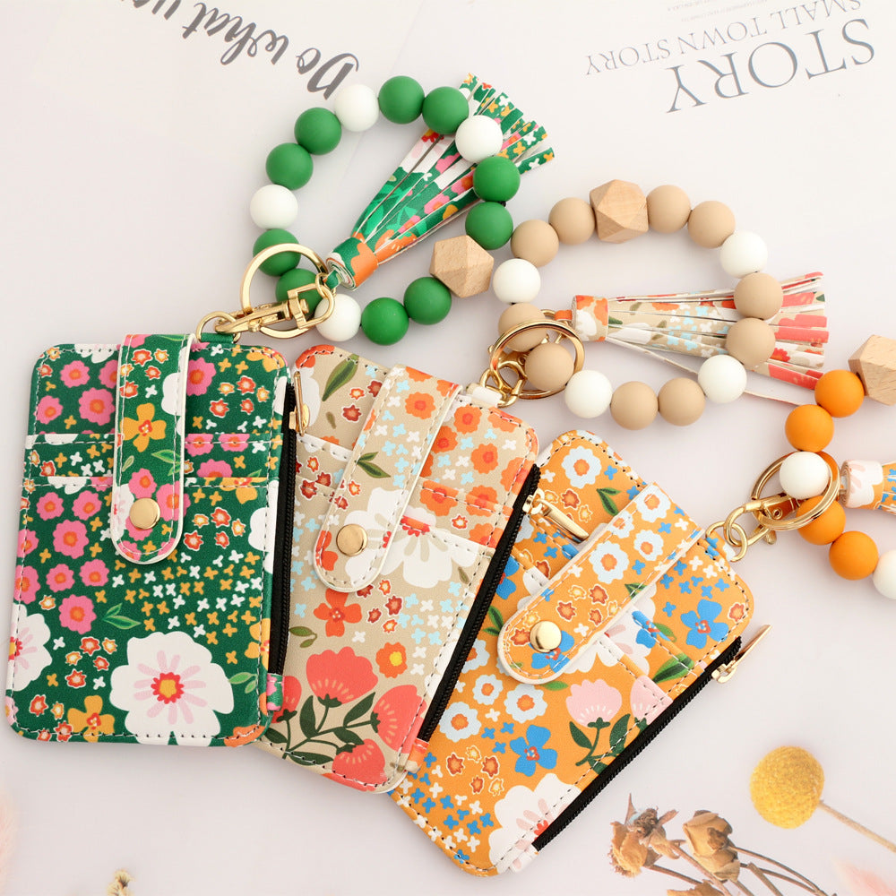 Sac de cartes en cuir imprimé floral pour femmes