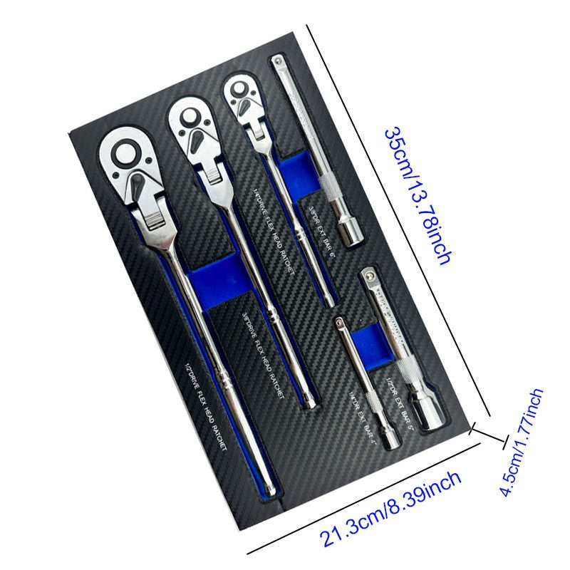 6Pcs Flex tête pivotante Cliquet ensemble de clé Multi Drive
