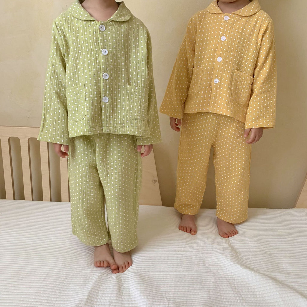 Pyjama pour enfants Cotton Gauze Polka Dot Longue Manches Deux pièces