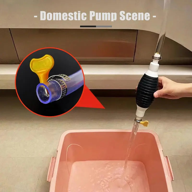 Manual transfer pump for fuel, oil, or aquariums