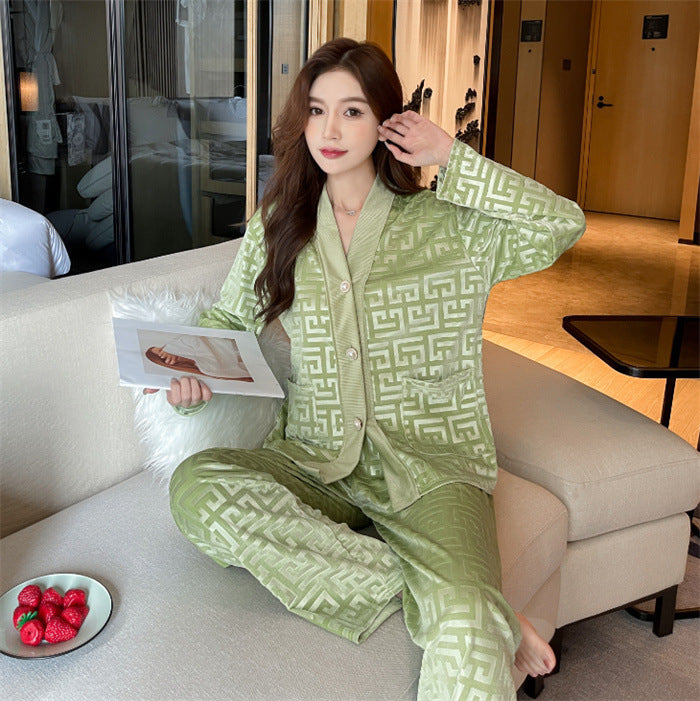Costume de pyjama pour femmes en velours doré