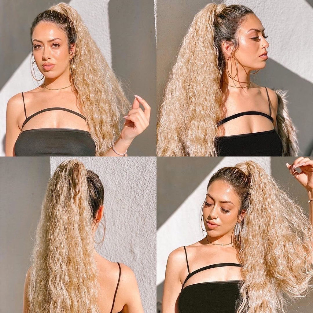 Ponytail Perruque Eau Wave Velcro Bande chimique fibre haute température soie