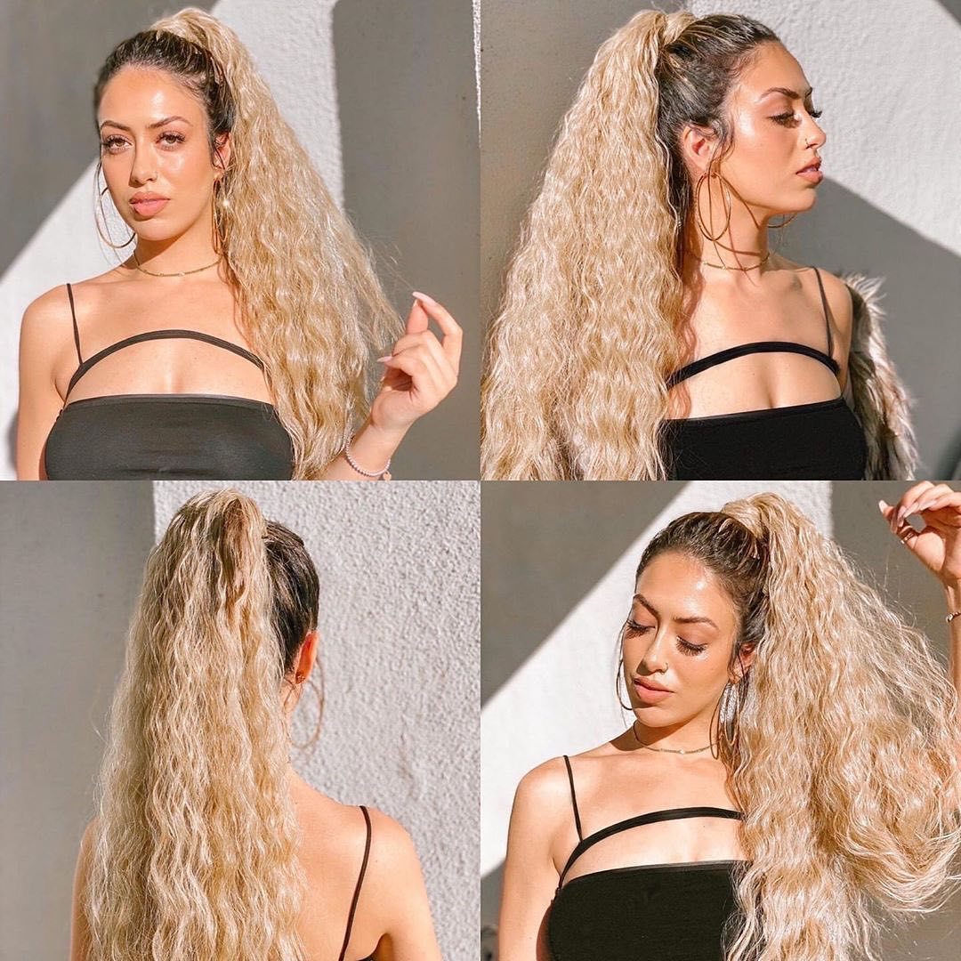 Ponytail Perruque Eau Wave Velcro Bande chimique fibre haute température soie
