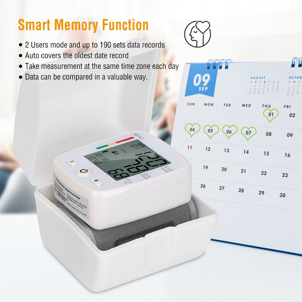 1Pc Blood Pressure Monitor Wrist Digital High Blood Pressure Cuff Heartbeat Tester avec 90