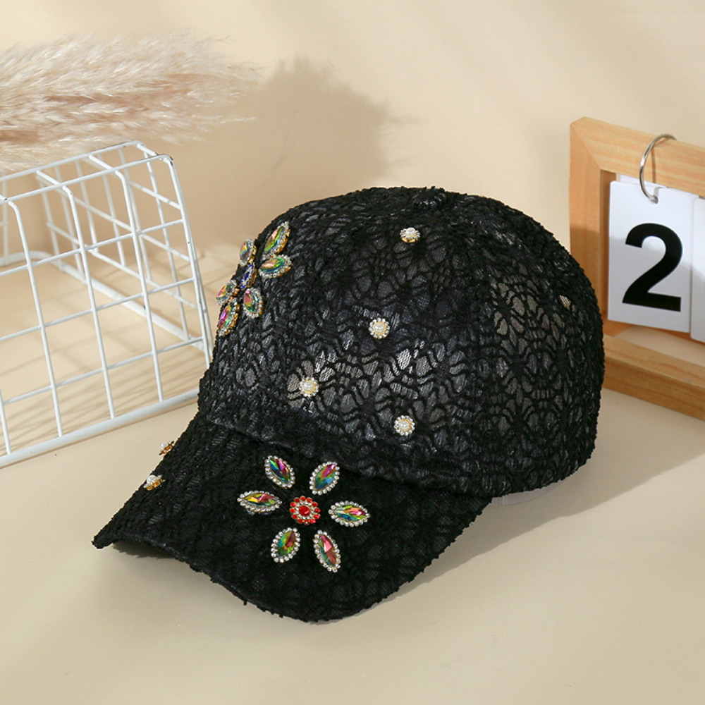 Lady's Lace-textured Colored Diamond Flower-pattern Respirant Versatile Fashionable Baseb