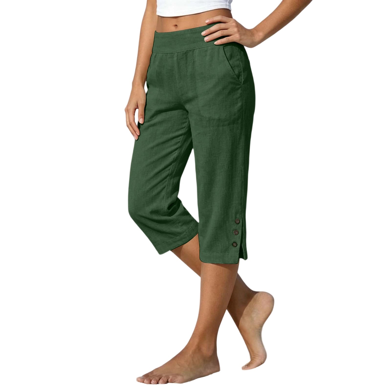 Femmes taille haute Loose-fit Slit-front Casual Jambe droite pantalons avec boutons