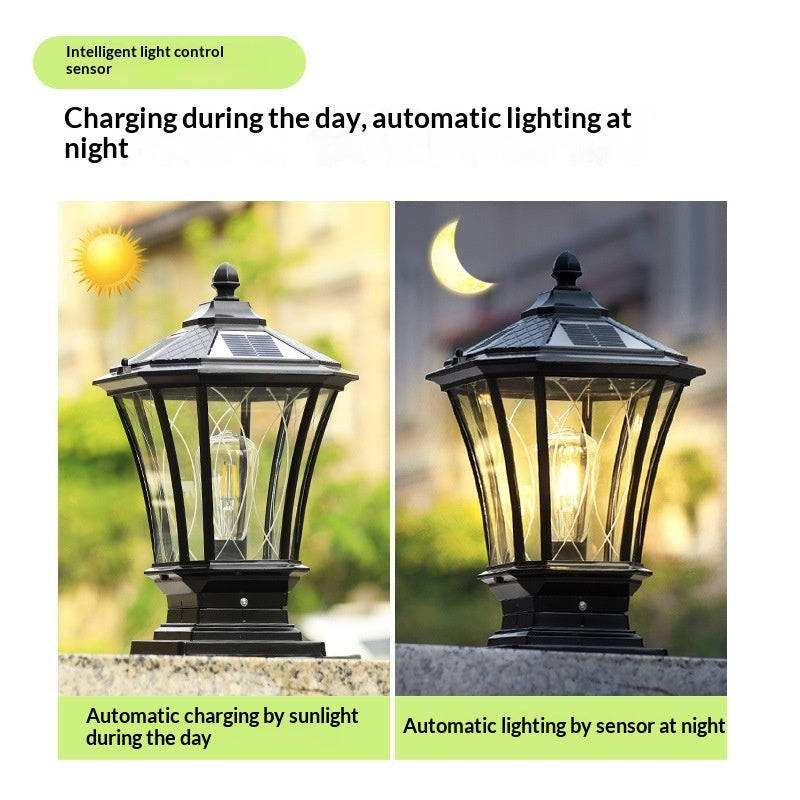 Solar Couryard Light European Outdoor Column Headlight Waterproof Fence Gate Pillar Light