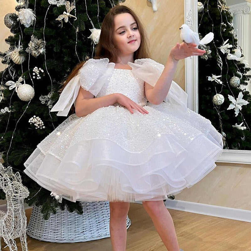 Soirée d'anniversaire blanche des filles Robe formelle Jupe