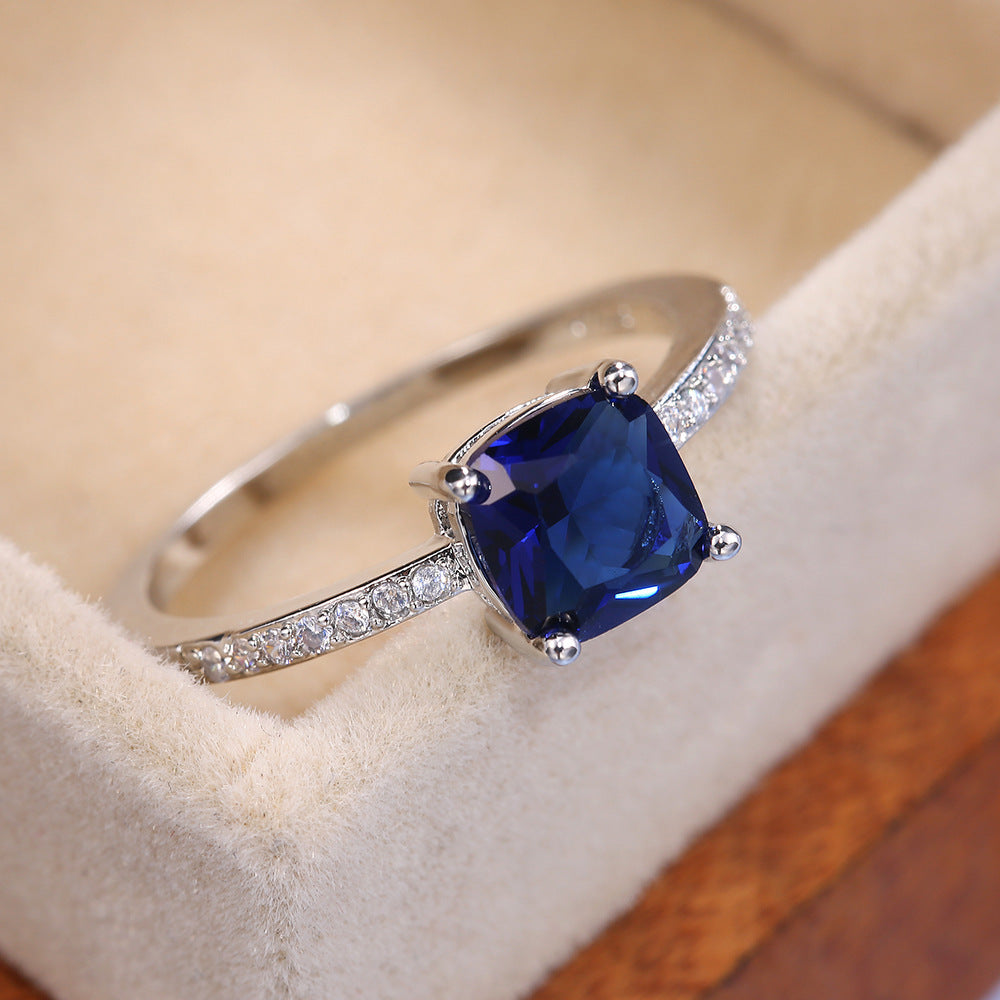 Anneau Zircon Royal Bleu carré pour femmes