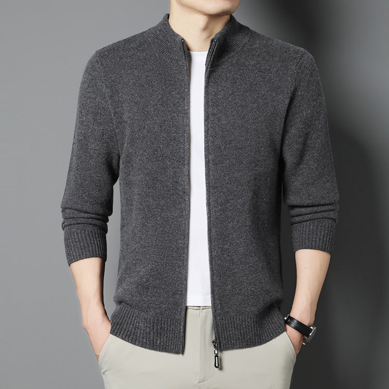 Still-collar Merino Laine Cardigan Knit Veste