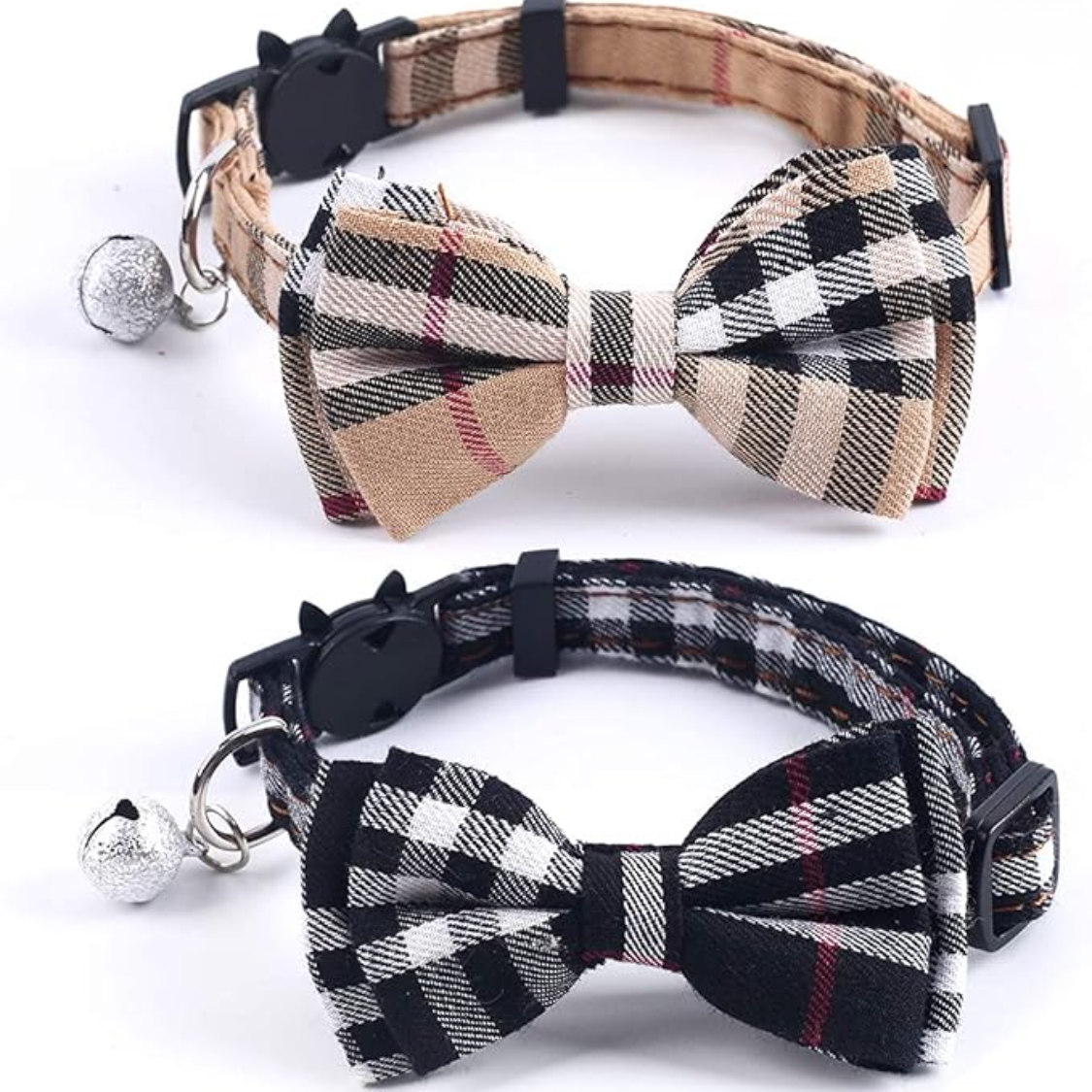 Colliers de chat Breakaway avec mignon Bow Bell 2 Pack Collier de chaton Plaid Collier de chat avec Remova