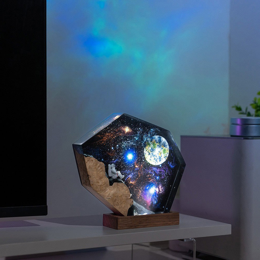 Interstellar Epoxy lampe espace Galaxy résine lumière de nuit en bois