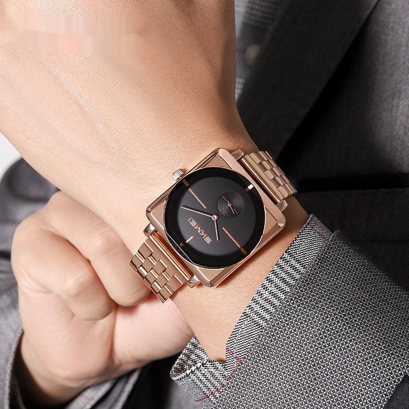 Square Steel Band Stylish Standalone Seconds Subdial with Two Hands Solid Steel Band Quartz