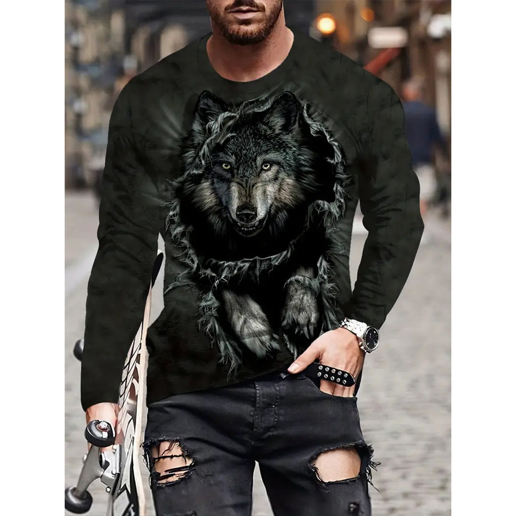 T-shirt retro homme 3D Imprimé Street Hip-hop Col rond Col rond Manches longues
