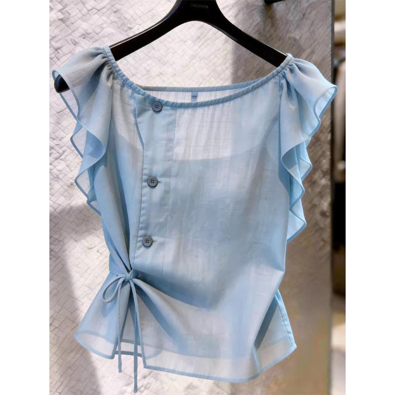 Haut bleu des femmes d'été