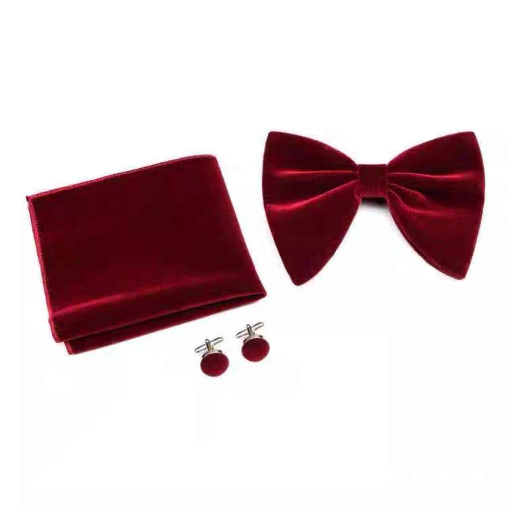 Double-Layer Gold Velvet Horn Bow Square Écharpe Boutons de manchette Ensemble de trois pièces