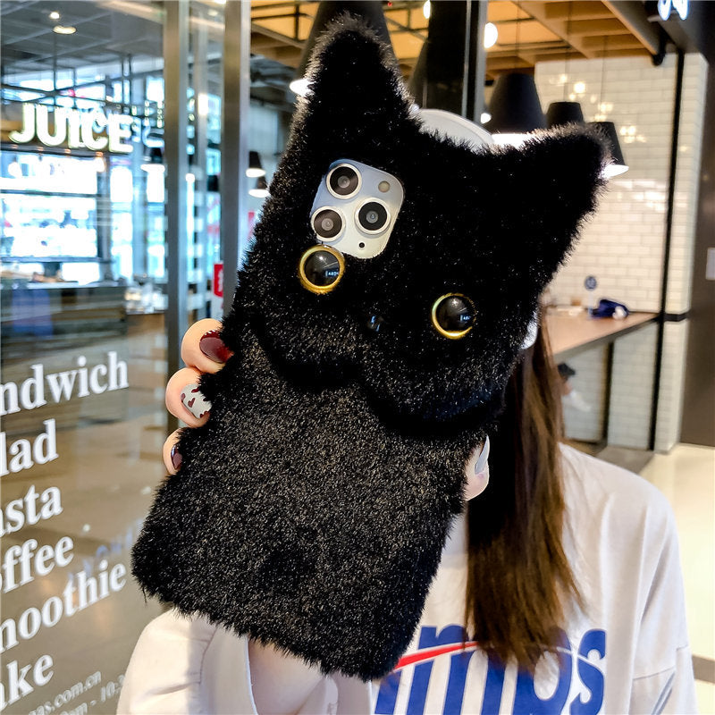 Automne et hiver en peluche mignon Cat cas téléphonique