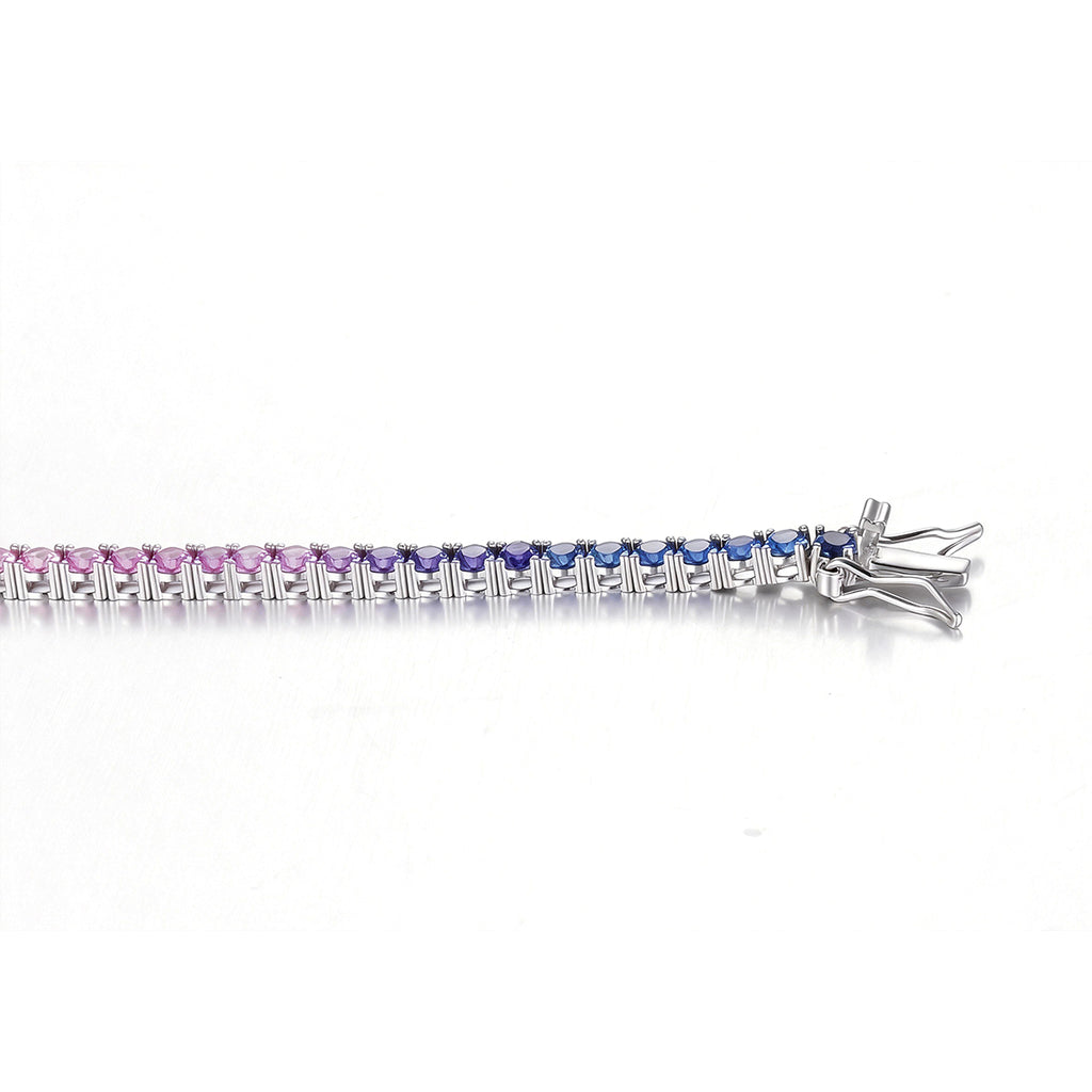 S925 Argent Sterling 3mm Rainbow Lab-Grown Gemstone Bracelet de tennis pour femmes Platinum Pla