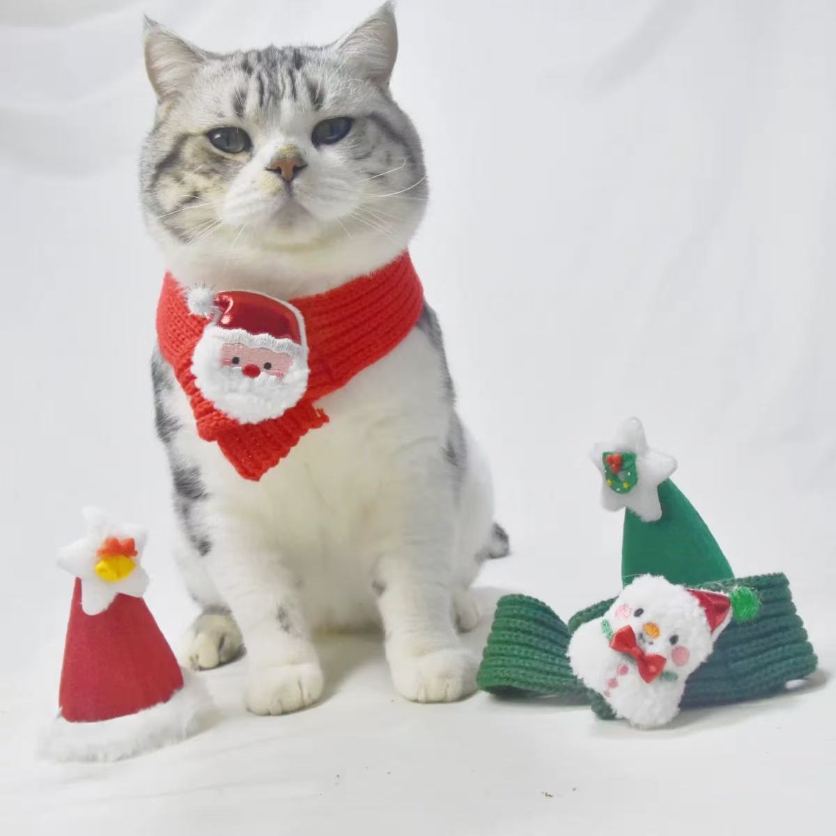 Écharpe tricotée de Noël et chapeau pour chiens et chats