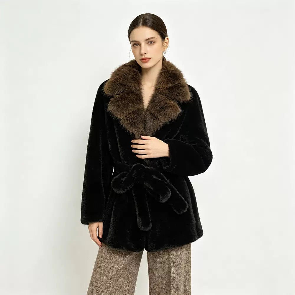AutomneHiver Mode Mid-long Manteau avec un motif Lapel boutonné
