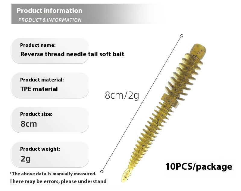 L'eau flottante statique Inverser l'aiguille filetée Tail Soft Bait Full Body Spoiler Soft Worm Bai